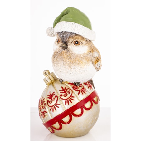 Dekoracja - ptaszek na bombce 19,5X11X10 cm UCCELLlNO w zielonej czapce