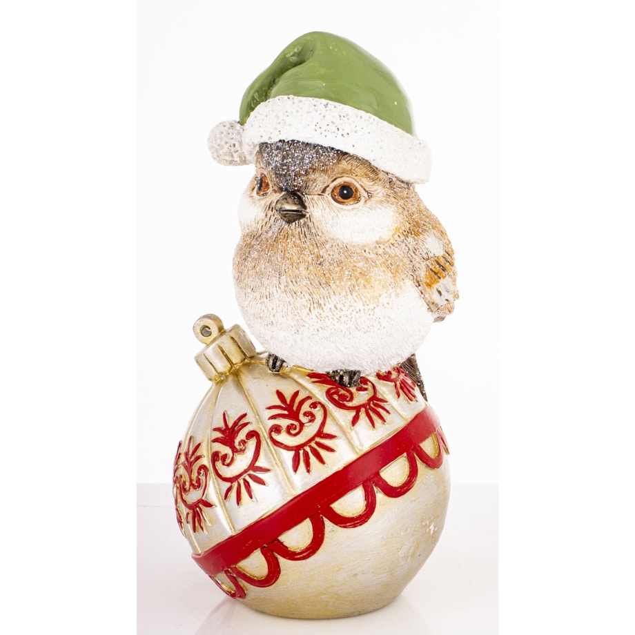 Dekoracja - ptaszek na bombce 19,5X11X10 cm UCCELLlNO w zielonej czapce