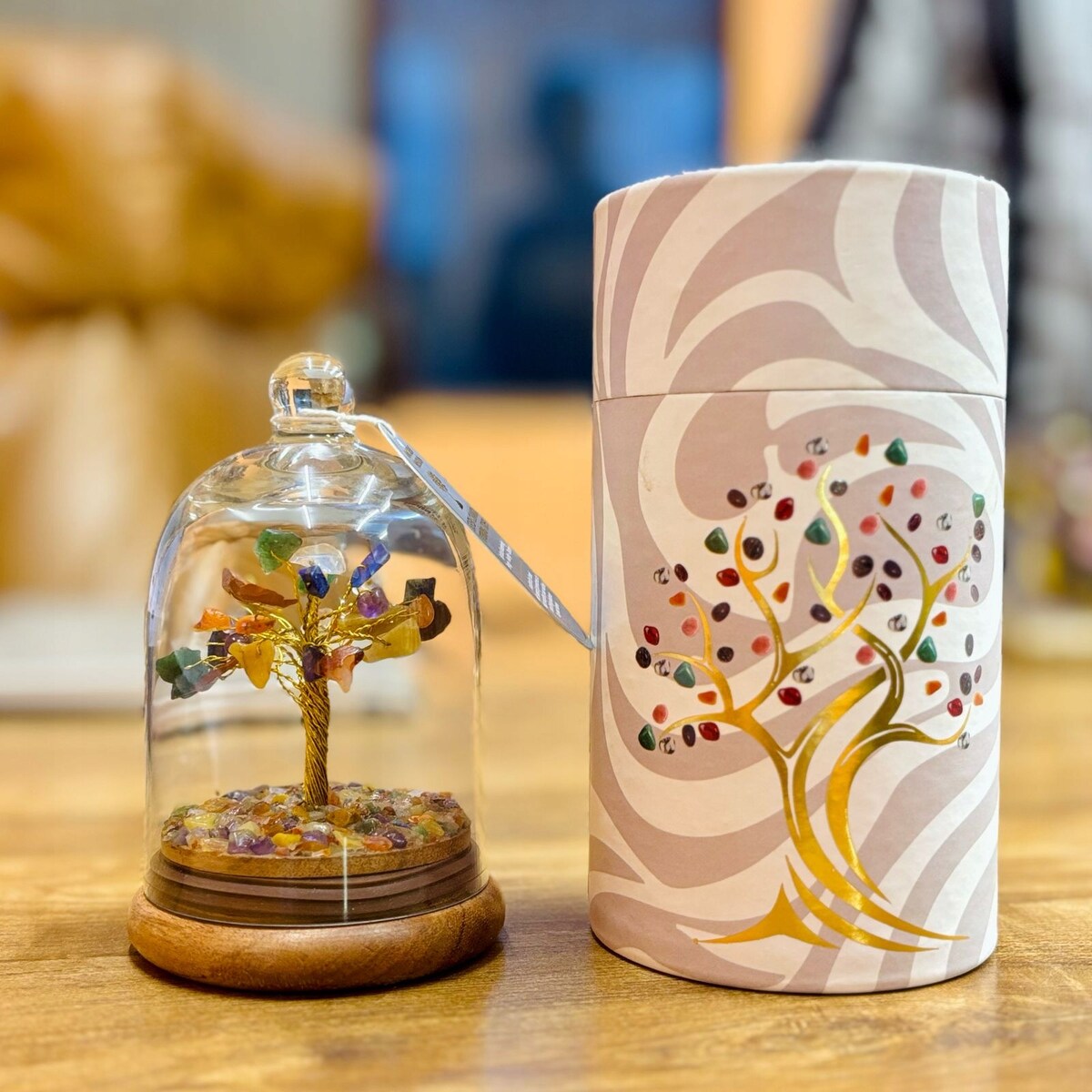 Drzewko KAMIENI 7 CZAKR amulet talizman na szczęście w Szklanej Kopule box