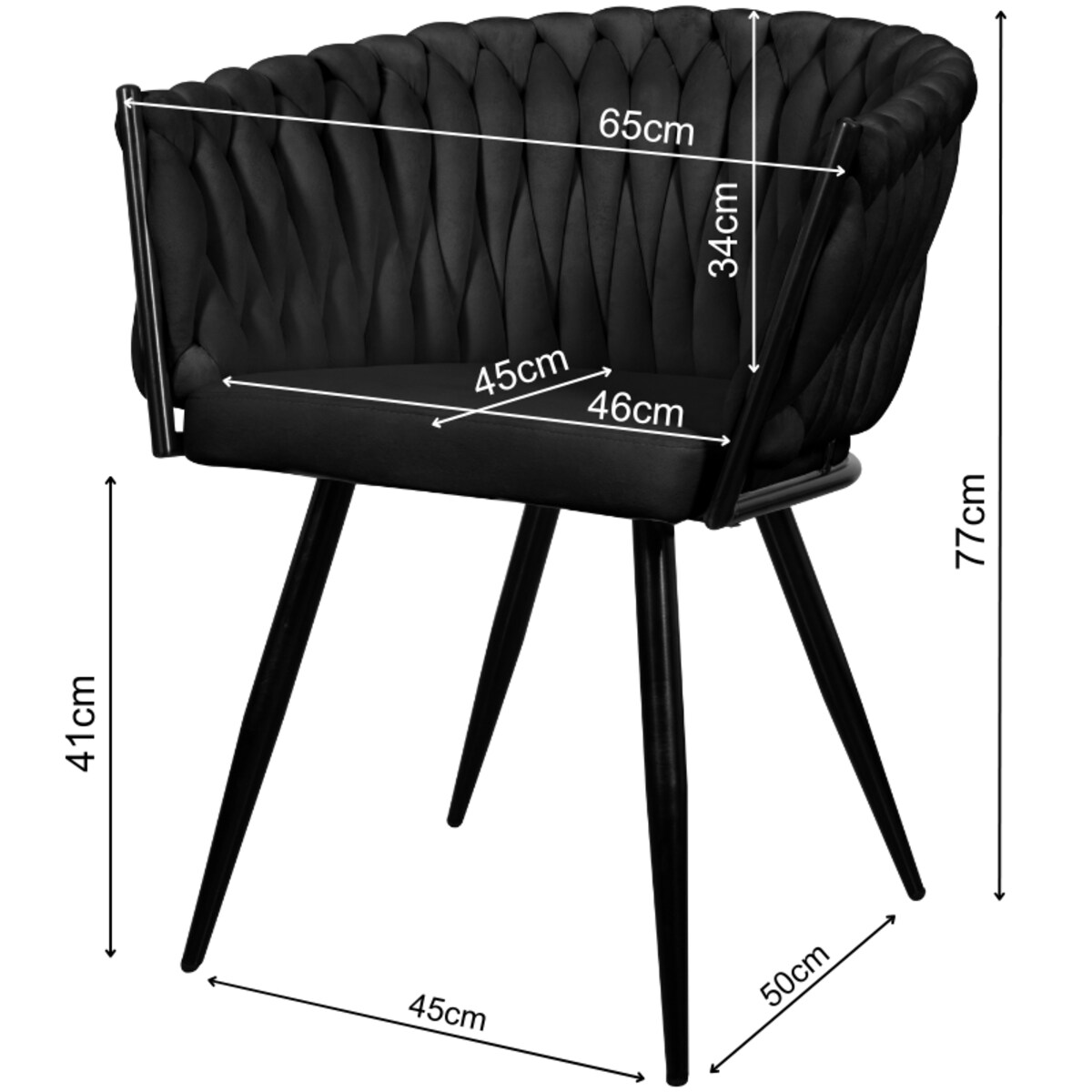 Krzesło tapicerowane do salonu glamour welurowe plecione czarne