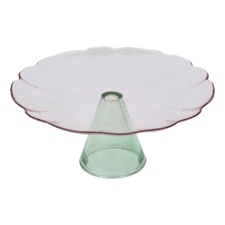 Patera na ciasto, szklana, różowo-zielona, Fleur de rose, 28 cm