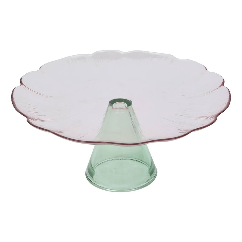 Patera na ciasto, szklana, różowo-zielona, Fleur de rose, 28 cm