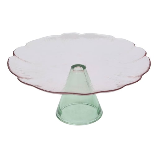 Patera na ciasto, szklana, różowo-zielona, Fleur de rose, 28 cm