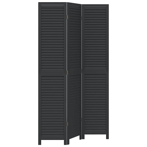 vidaXL Parawan pokojowy, 3-panelowy, czarny, lite drewno paulowni