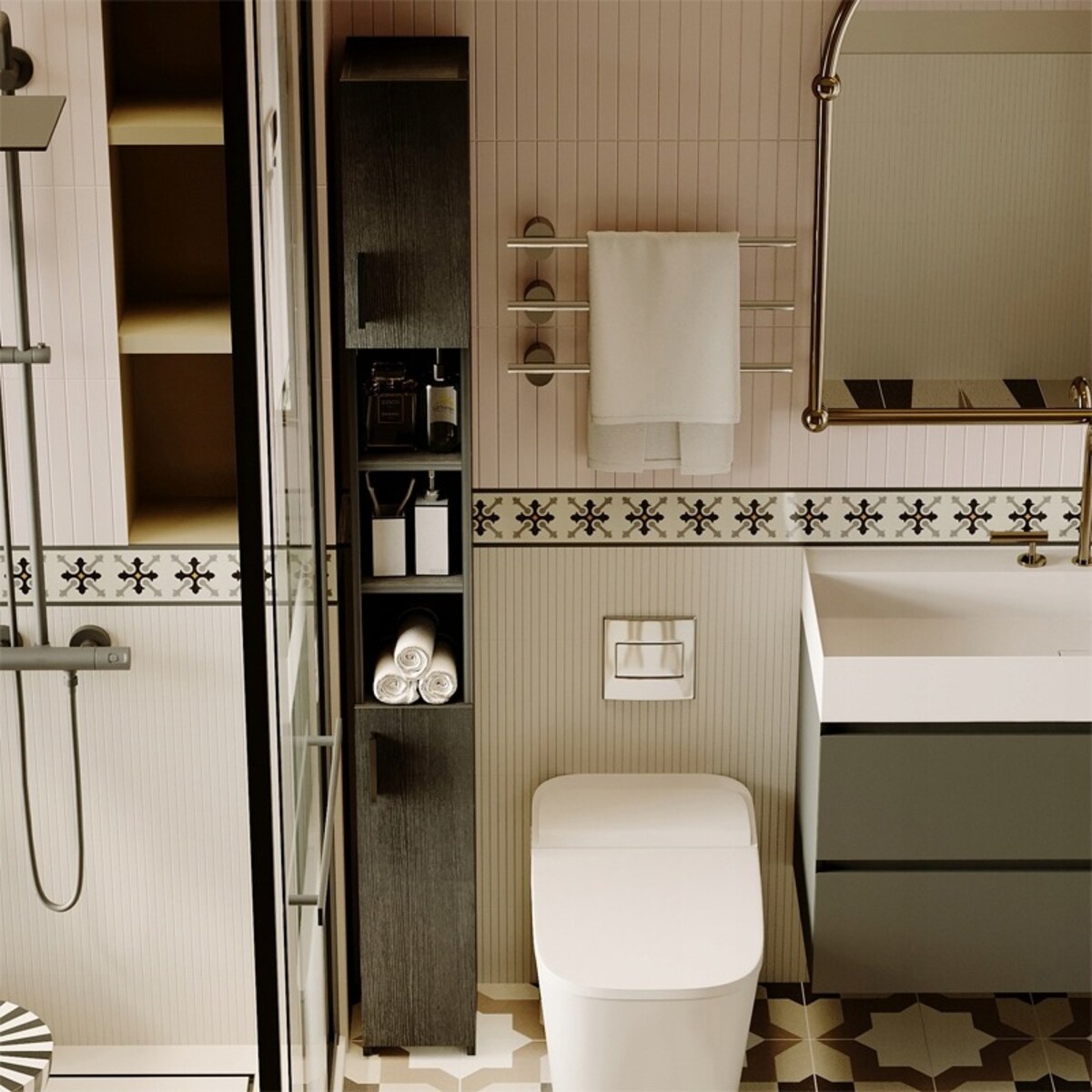 Regał łazienkowy stojący szafa czarny loft szafka półka słupek wysoki 182cm