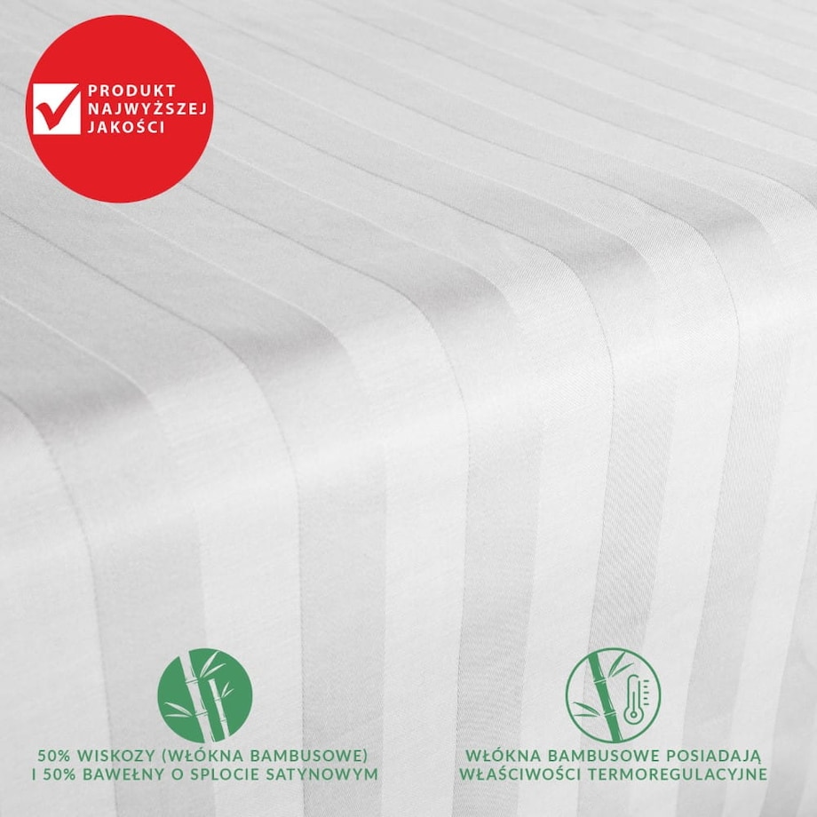 Prześcieradło bambusowe satyna bawełniana 160x240 Bamboo paski, białe