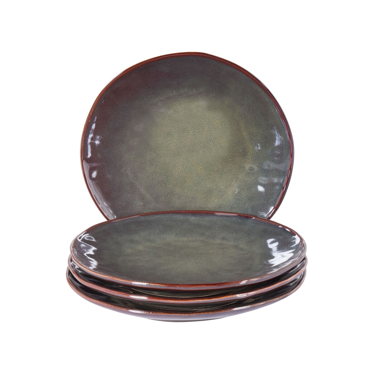 Zestaw 4 dużych talerzy THYME Kamionka Ciemnozielony