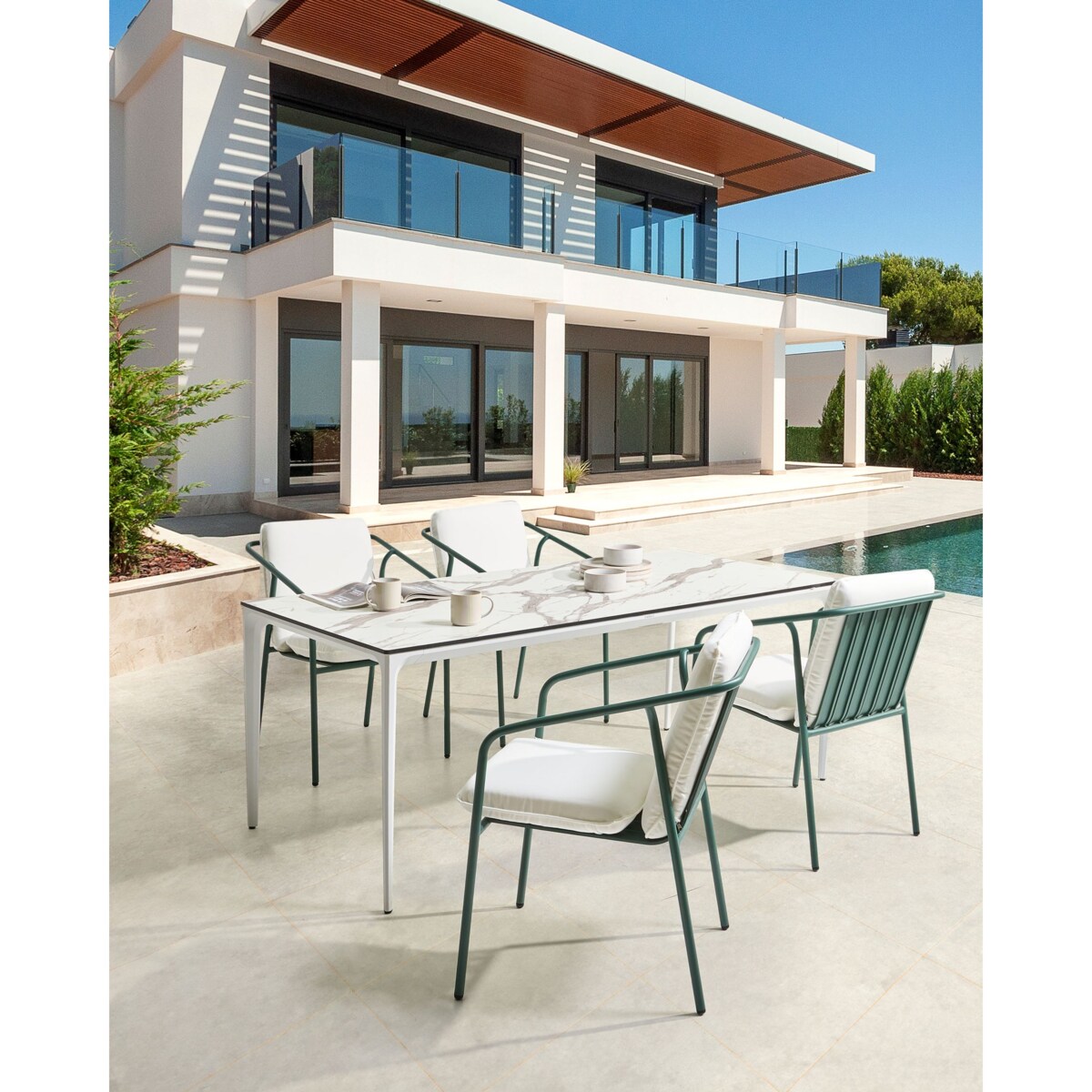 Zestaw 4 krzeseł ogrodowych z poduszkami ASCIANO Metal Zielony