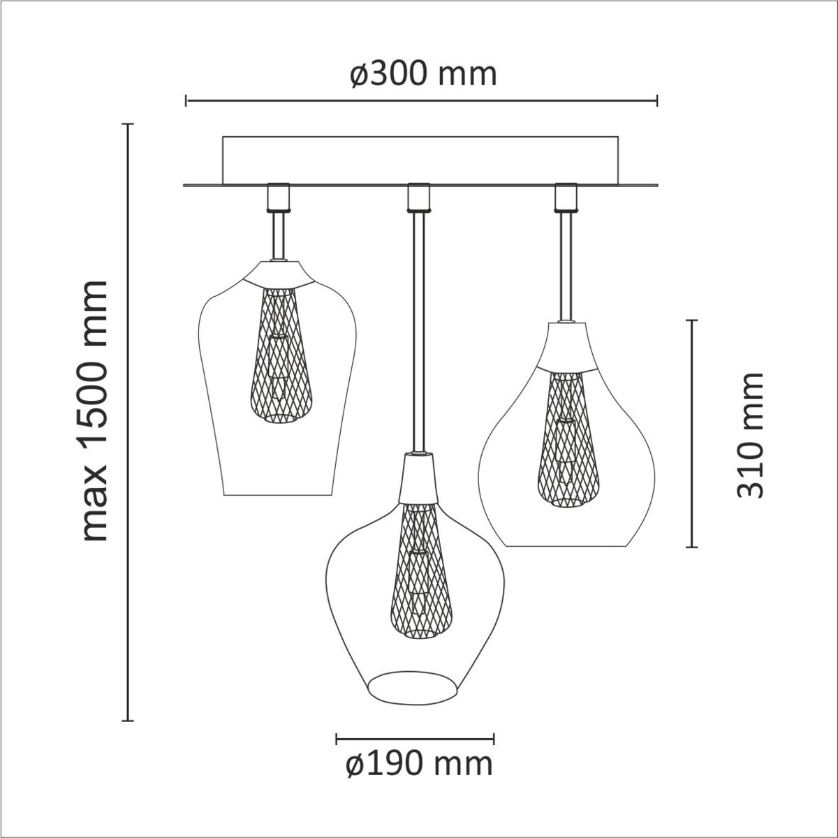 Lampa wisząca kaskada Dyson 3861 Polux potrójna szklana chrom