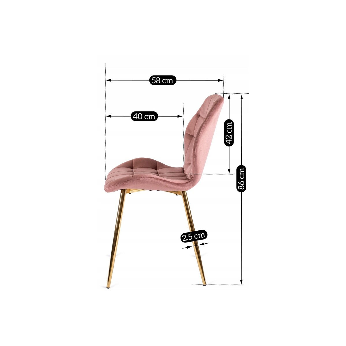 Krzesło Tapicerowane Welur Złote Nogi Glamour Różowe LUCKY
