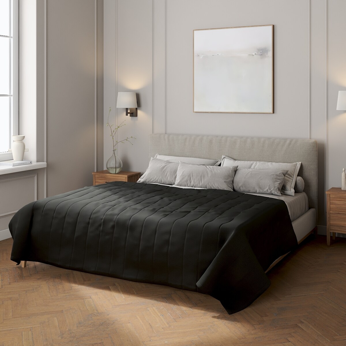 Narzuta pikowana w pasy 200x210 czarny