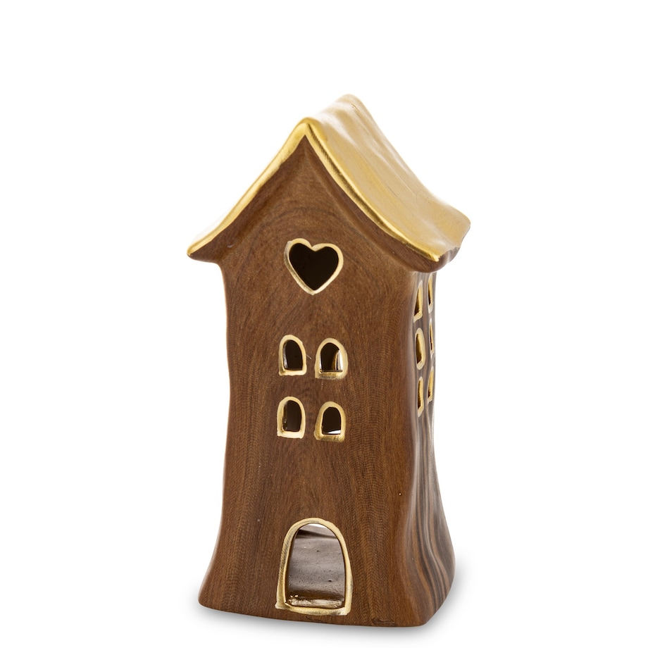 Dolomitowy domek na tea-lighty 15x7,5x7 cm brązowy