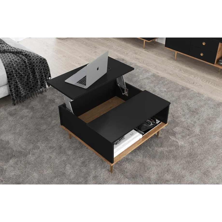 Czarny nowoczesny stolik kawowy Skandica HARMONI z otwieranym blatem