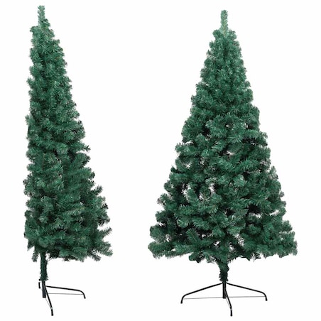 vidaXL Choinka z lampkami i bombkami, połówka, zielona, 240 cm