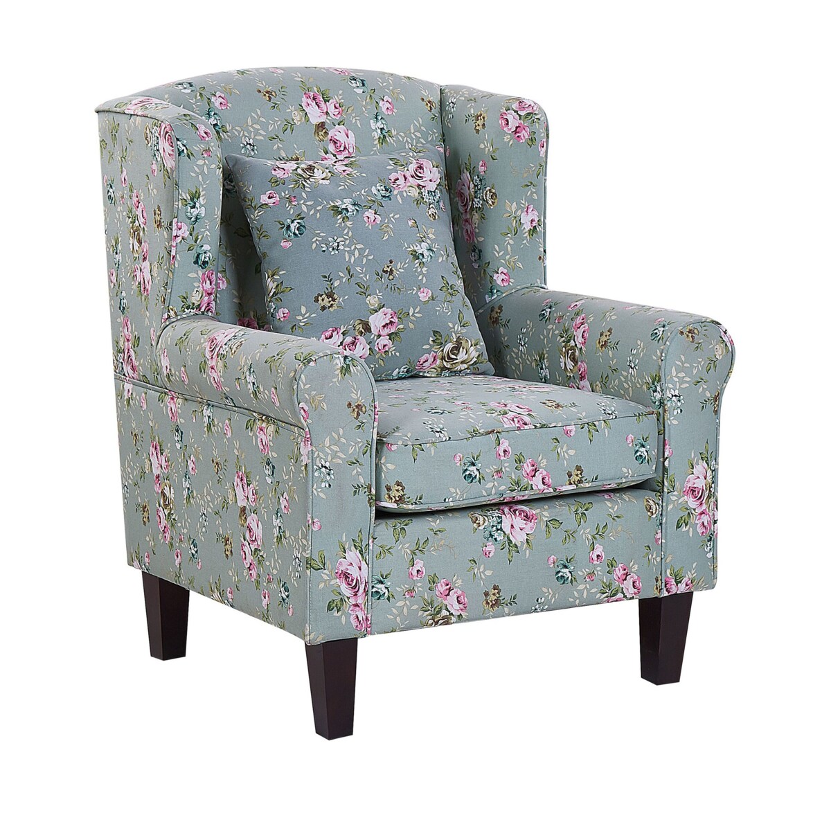 Fotel uszak z podnóżkiem w kwiaty zielony HAMAR