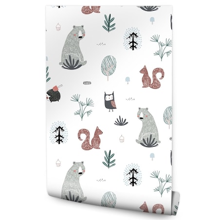 Tapeta Dziecięca MISIE Sowy Wiewiórki Jeże Drzewa