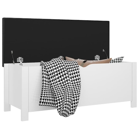 vidaXL Skrzynia z poduszką, biała z połyskiem, 105x40x45 cm