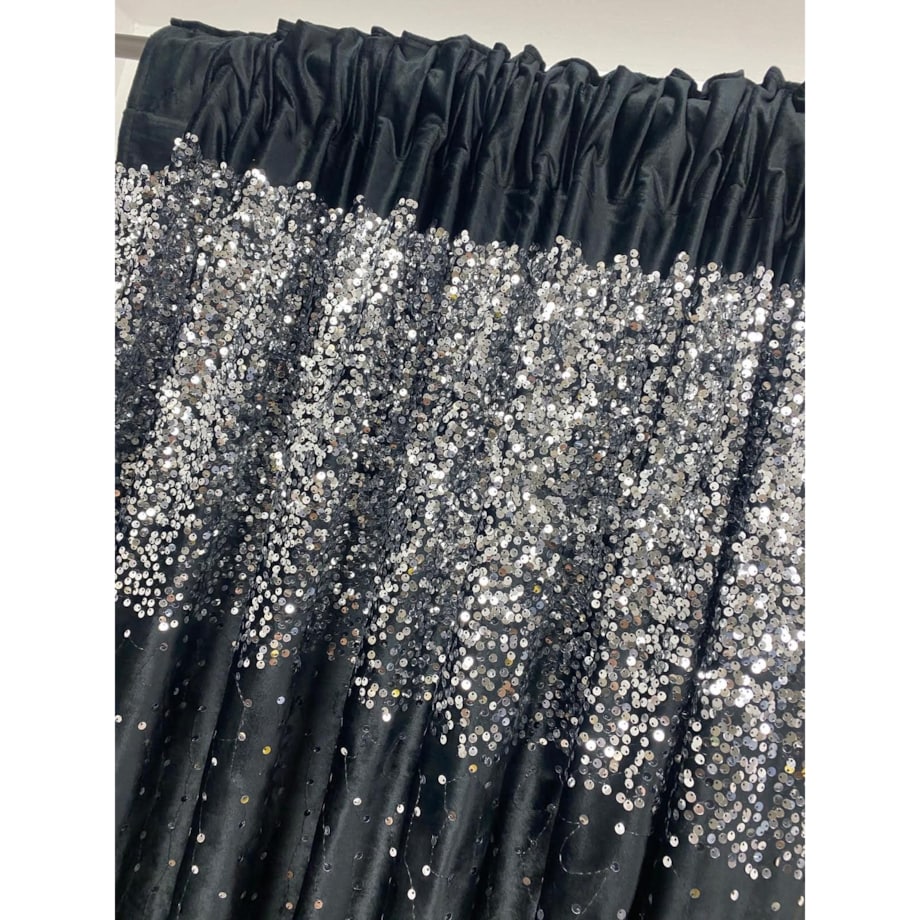 zasłona welurowa "dubaj" z cekinami 140x270 taśma | czarny