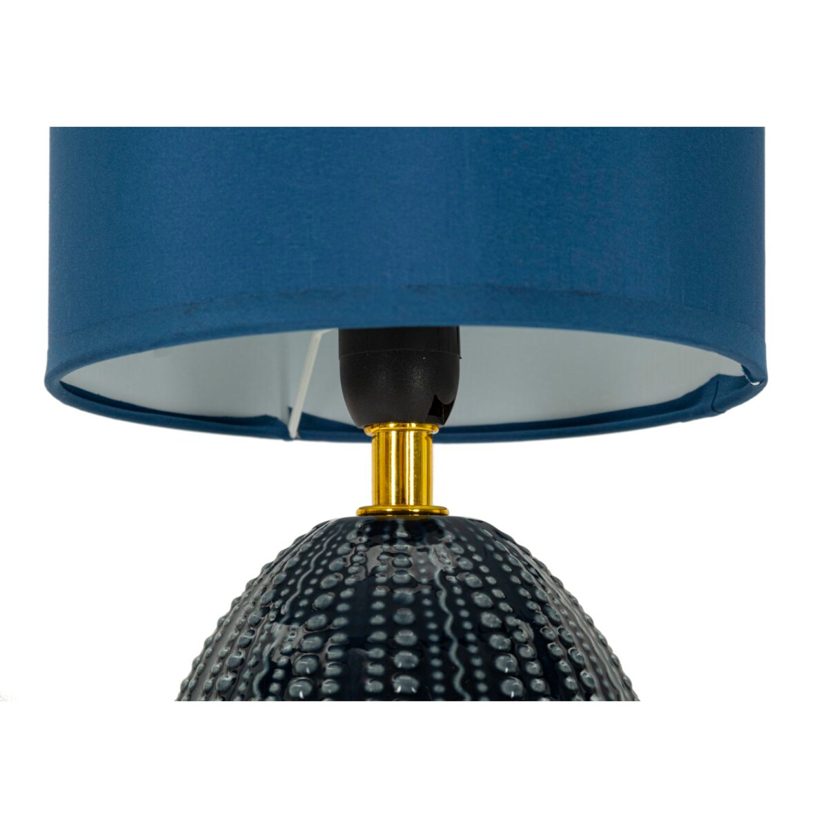 Lampa stołowa Flavi, kolor niebieski, ceramika, żelazo i tkanina, 15 x 15 x 30,5 cm, 1 x E14, do salonu i sypialni, Mauro Ferretti