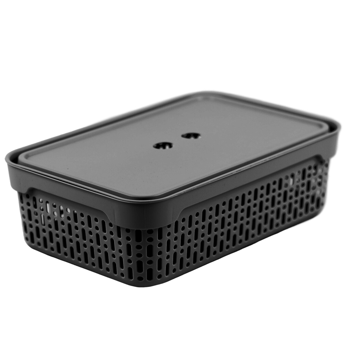 Koszyk Koszyczek Ażurowy M Plastikowy Na Kosmetyki Do Łazienki Pojemnik Z Pokrywką Zamykany Z Dziurkami Czarny