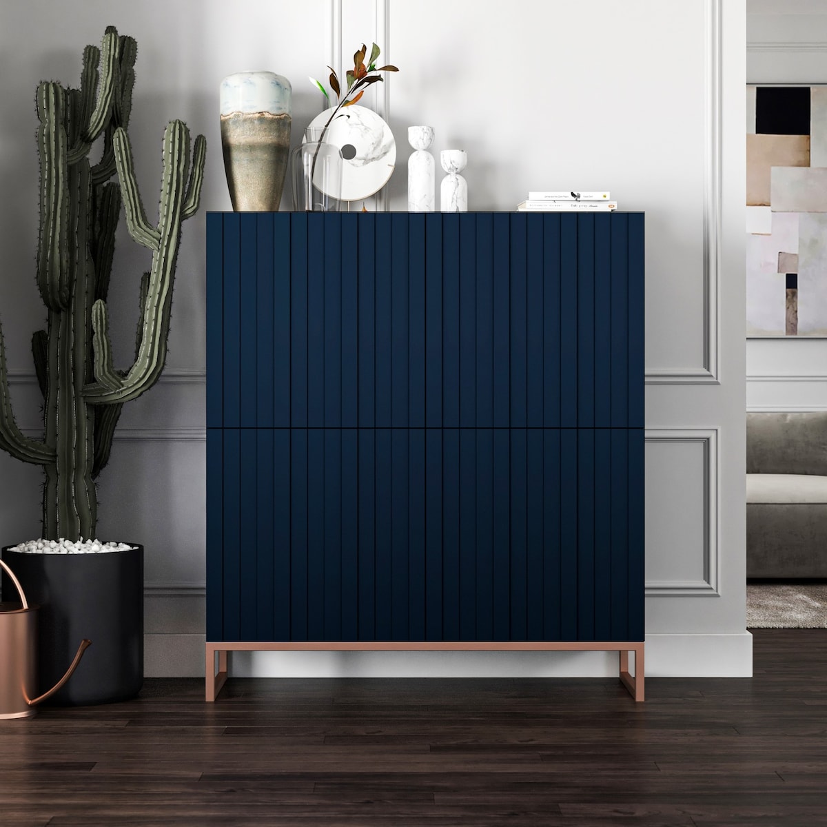 Komoda RTV Glamour Szafka RTV Granatowy MAT Ryflowane Fronty 112 cm