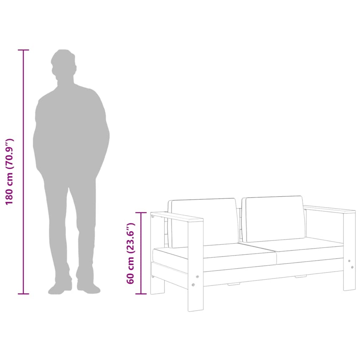 vidaXL Ławka/sofa ogrodowa z poduszkami, 140 cm, drewno akacji, szara