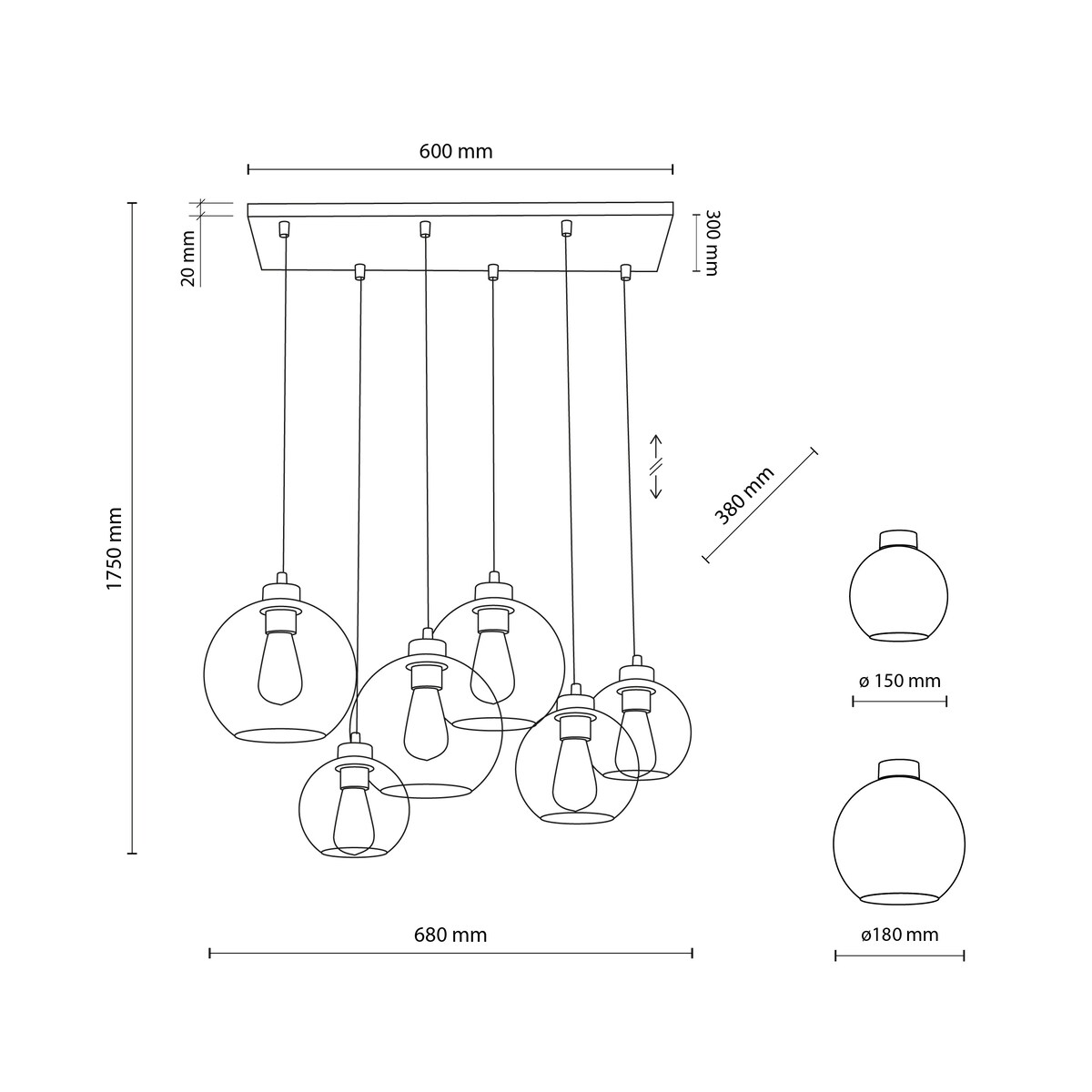 Lampa wisząca molekuły Cubus 2164 TK Lighting loftowa szklana czarna