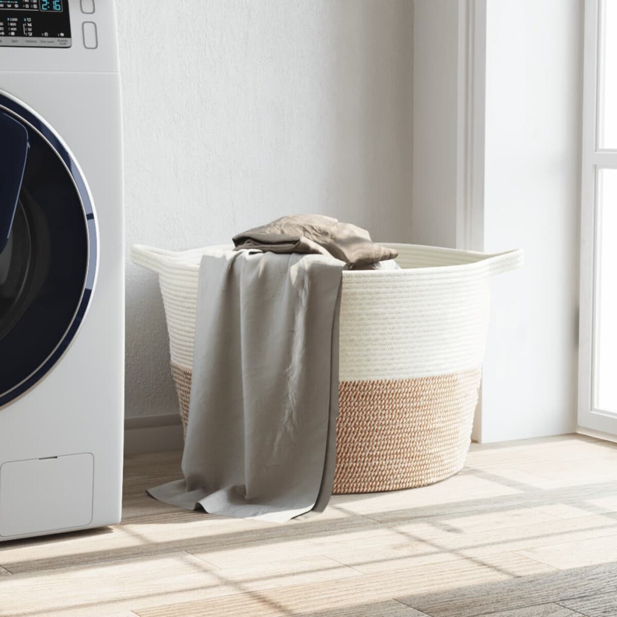 vidaXL Kosz na pranie, brązowo-biały, Ø60x36 cm, bawełna