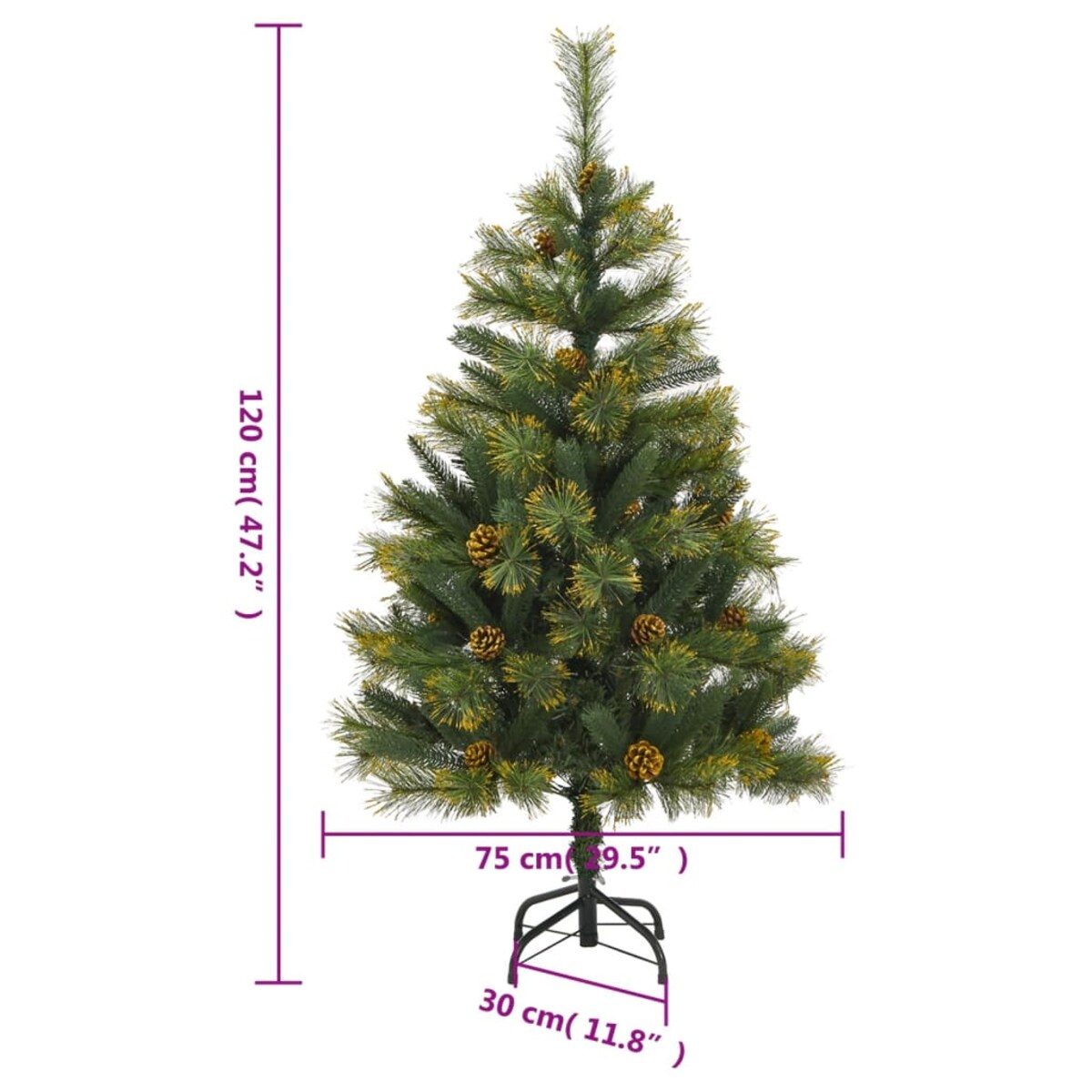 vidaXL Sztuczna choinka na zawiasach, z szyszkami, 120 cm