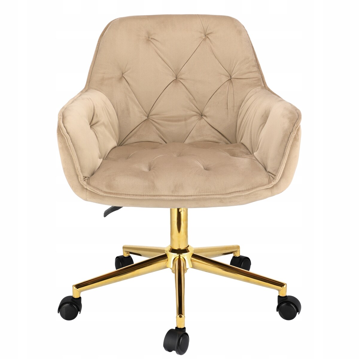 Fotel obrotowy welurowy LARGO beżowy na złotej stopie