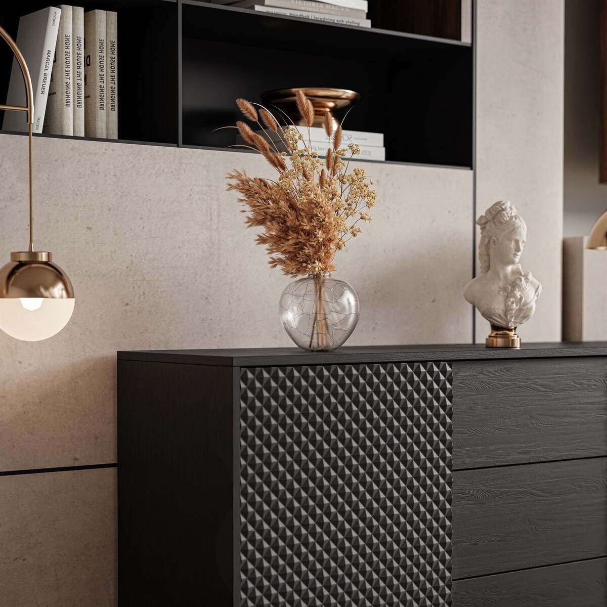 Komoda dwudrzwiowa RICHMOND 2D KSZ144 z szufladami, czarna