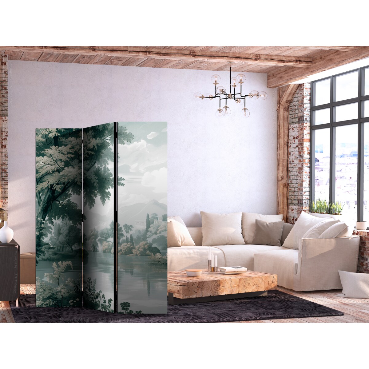 Parawan Dwustronny Widok Na Park I Jezioro 135x172cm