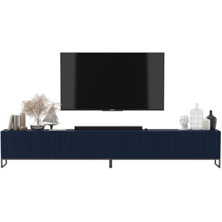 Szafka RTV Glamour Nowoczesna Komoda RTV Ryflowane Fronty Granatowy Mat Czarna Rama Loft 300 cm