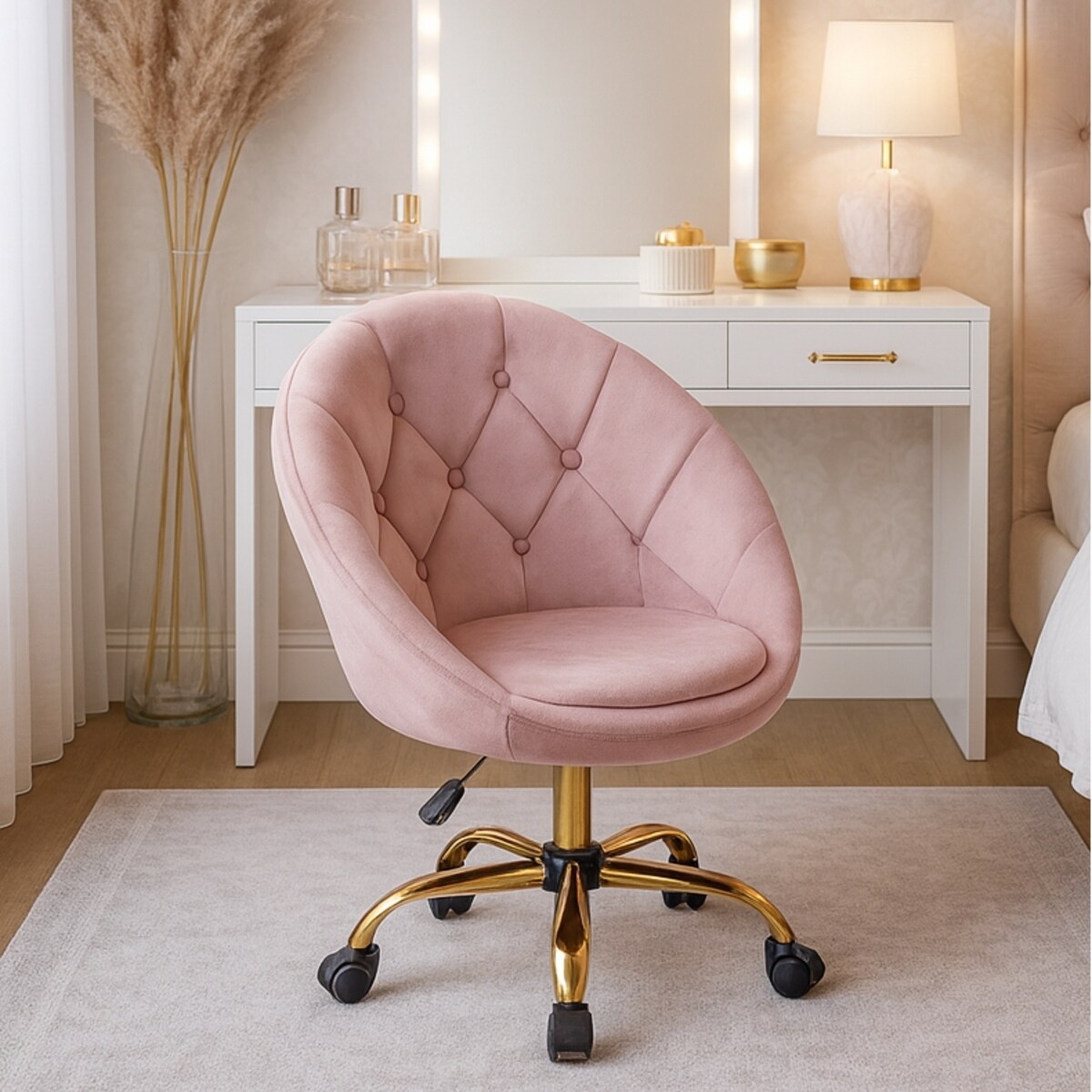 Fotel podnoszony ELEGANCKI obrotowy WELUR na kółkach RUNDO różowy JUMIhome