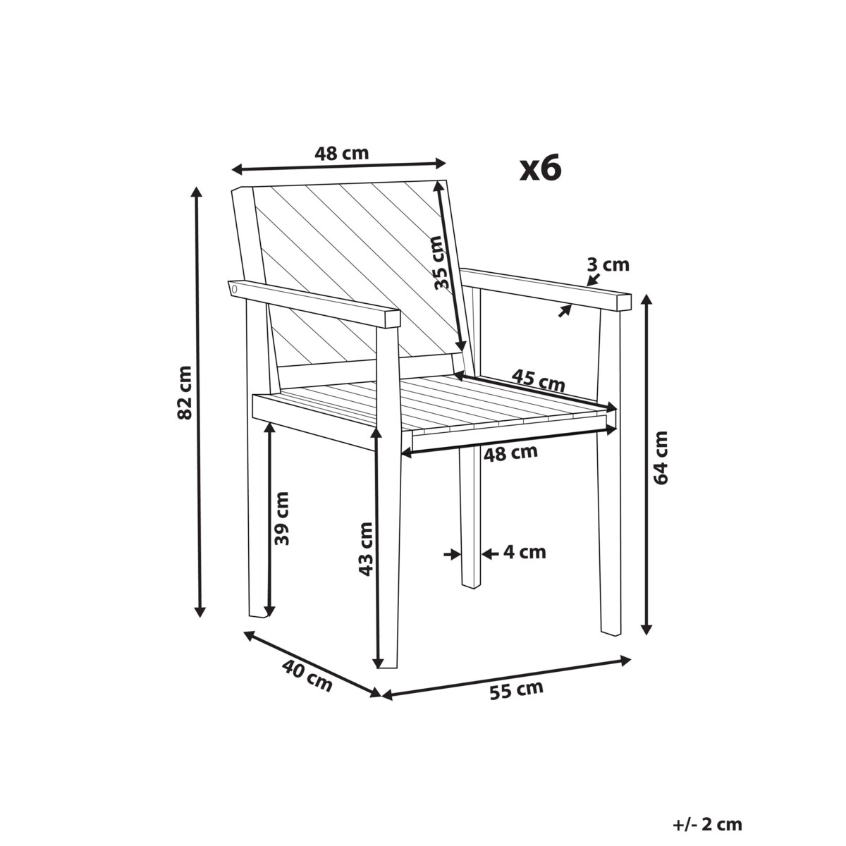Zestaw 6 krzeseł ogrodowych drewno akacjowe BARATTI