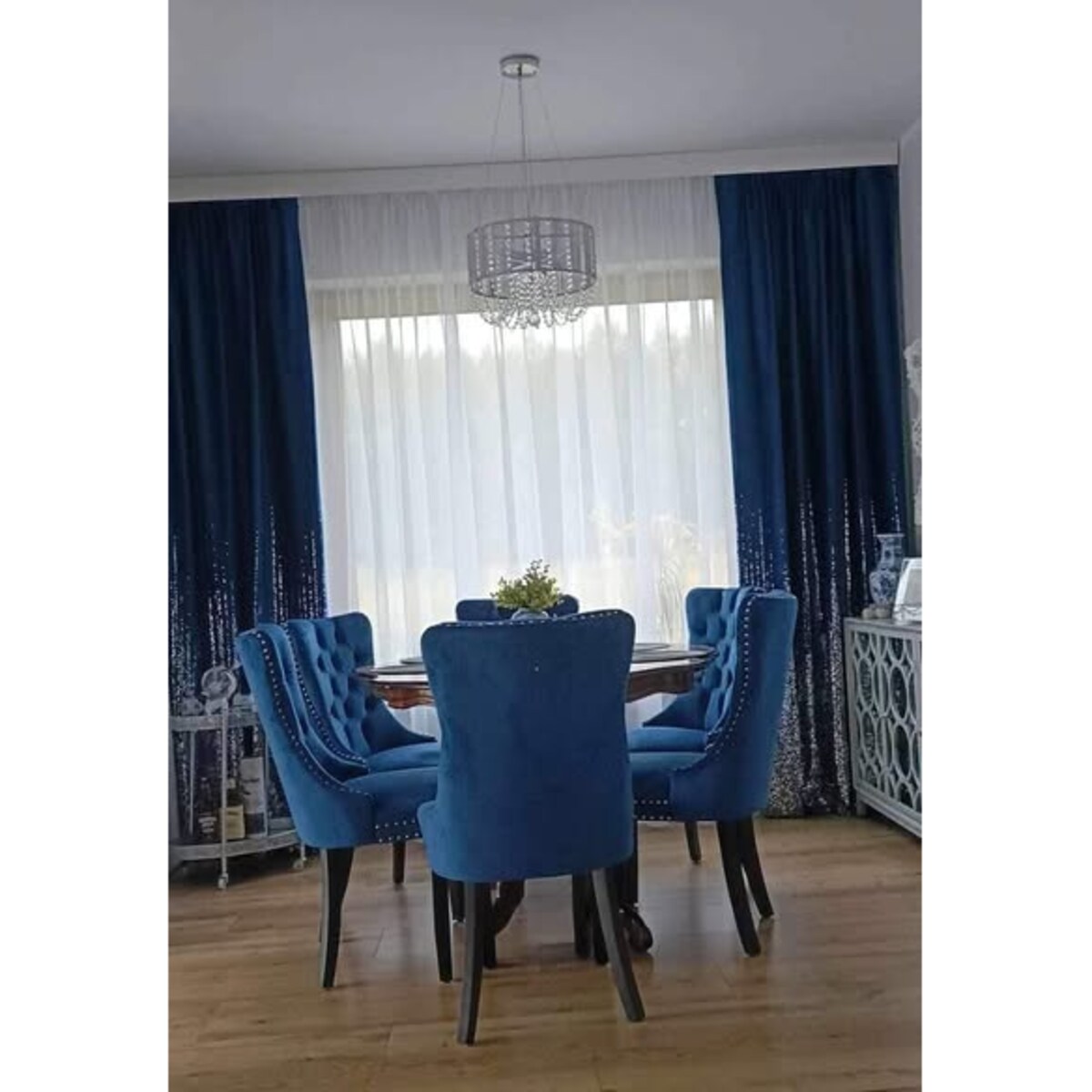 zasłona welurowa "srebrna mgła" 140x270 cm na taśmie granat