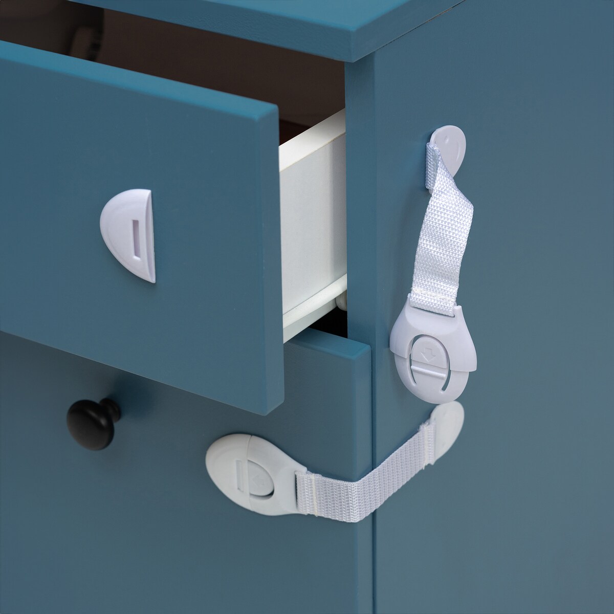 zabezpieczenia szaf i szuflad z paskiem elastycznym na zatrzask, sipo, zestaw 10 sztuk