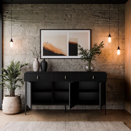 Komoda MIDNIGHT 3D3S z trzema szufladami na stelażu, czarna