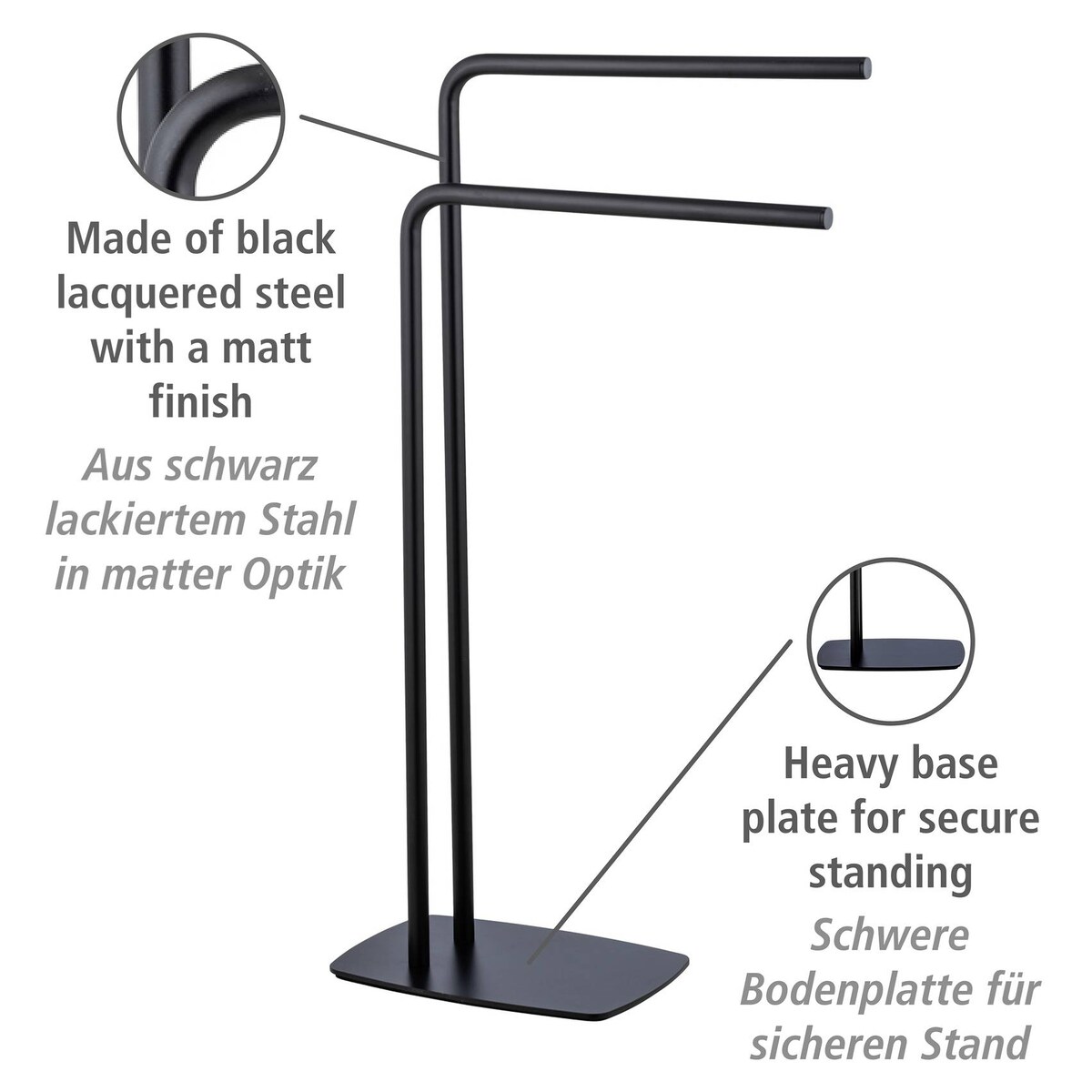 Wieszak na ręczniki z 2 szczebelkami, czarny, IRIA, WENKO