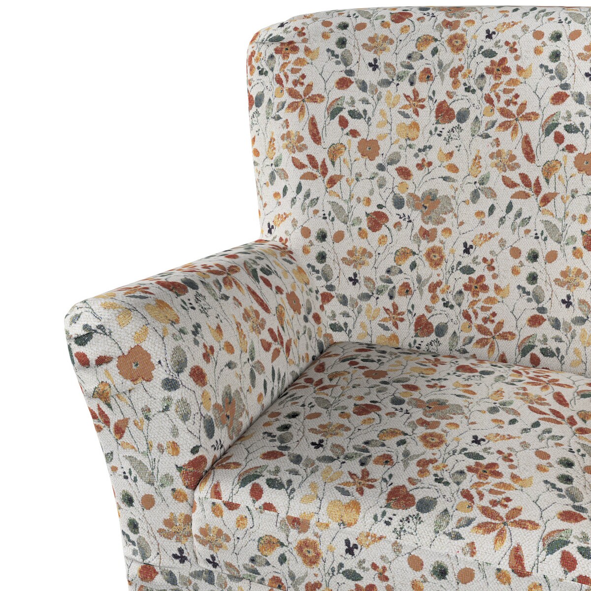 Pokrowiec na fotel Tomelilla wysoki z zakładkami, pomarańczowo-zielone kwiaty na kremowym tle, 96 x 93 x 88 cm, Cosy Home