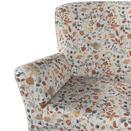 Pokrowiec na fotel Tomelilla wysoki z zakładkami, pomarańczowo-zielone kwiaty na kremowym tle, 96 x 93 x 88 cm, Cosy Home