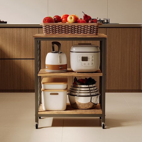 Szafka mobilna na kółkach loft stolik wózek kuchenny ciemny brąz 60 cm