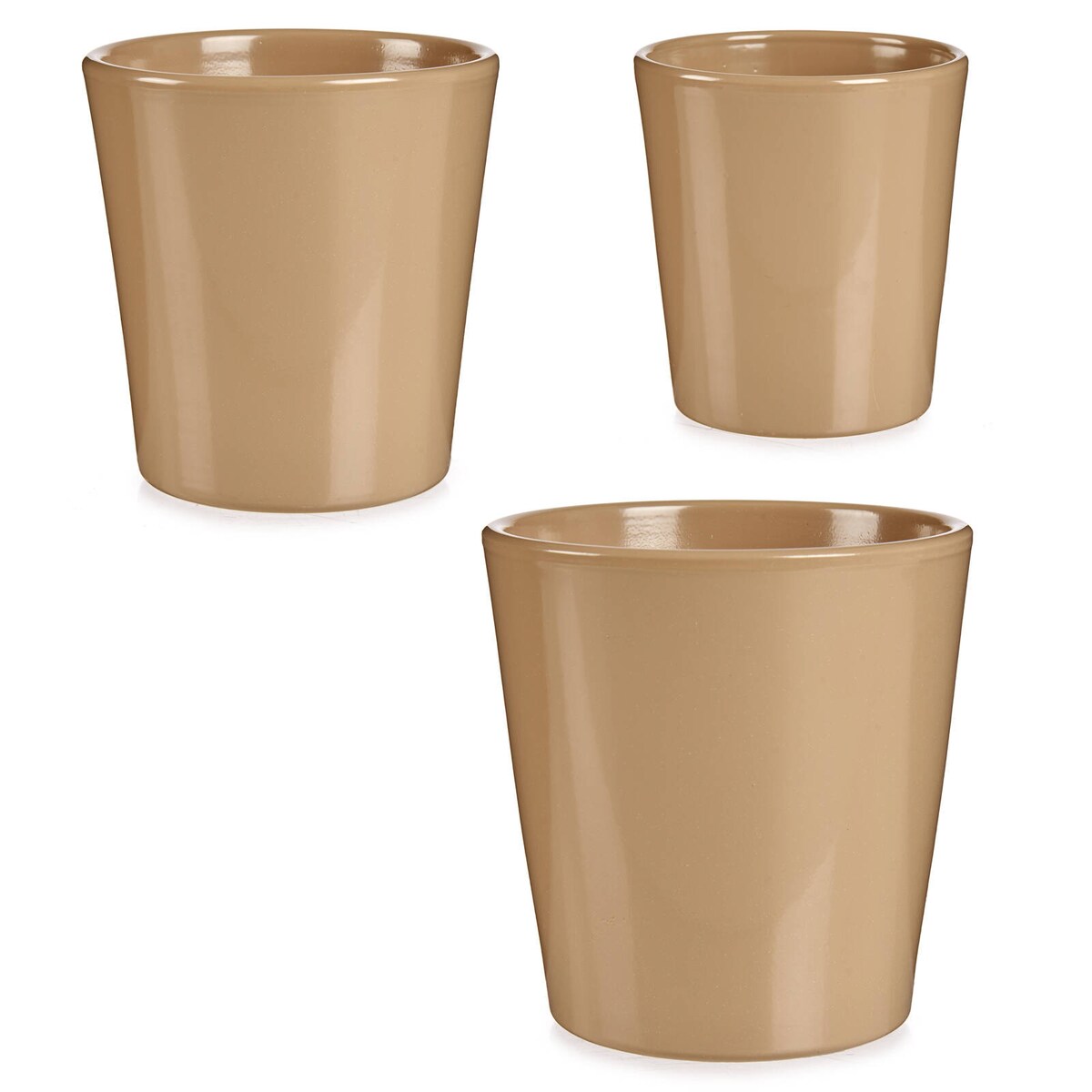 Zestaw doniczek ceramicznych, beżowych, 3 sztuki