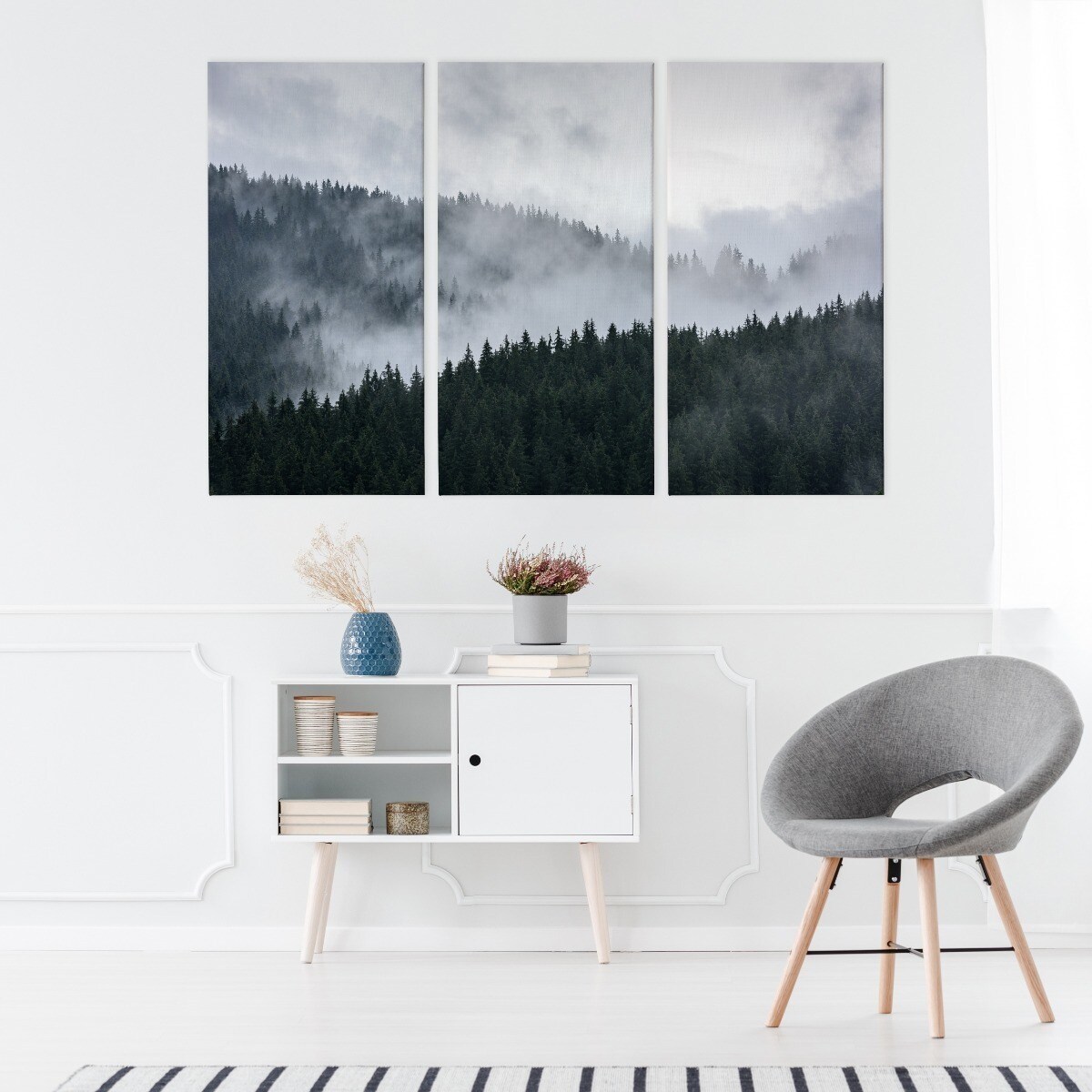 Obraz TRYPTYK Las we Mgle Pejzaż Natura 3D 120x80cm