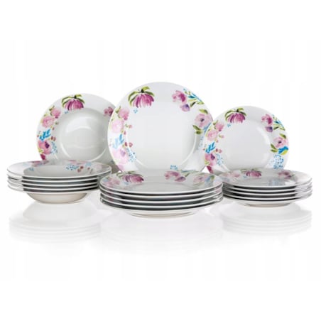 KOMPLET OBIADOWY 6 osób W RÓŻOWE KWIATY BANQUET talerze jadalnia serwis