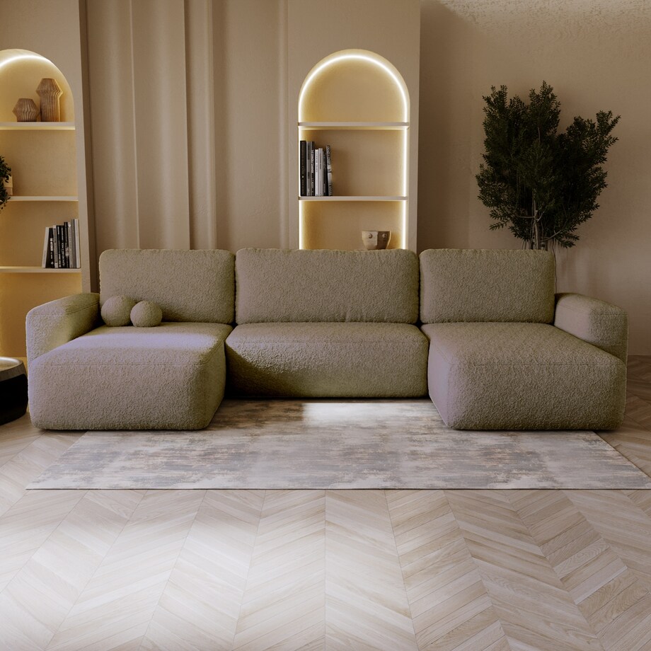 Narożnik U ILO z pojemnikiem na pościel i funkcja spania, ciemno-beżowy