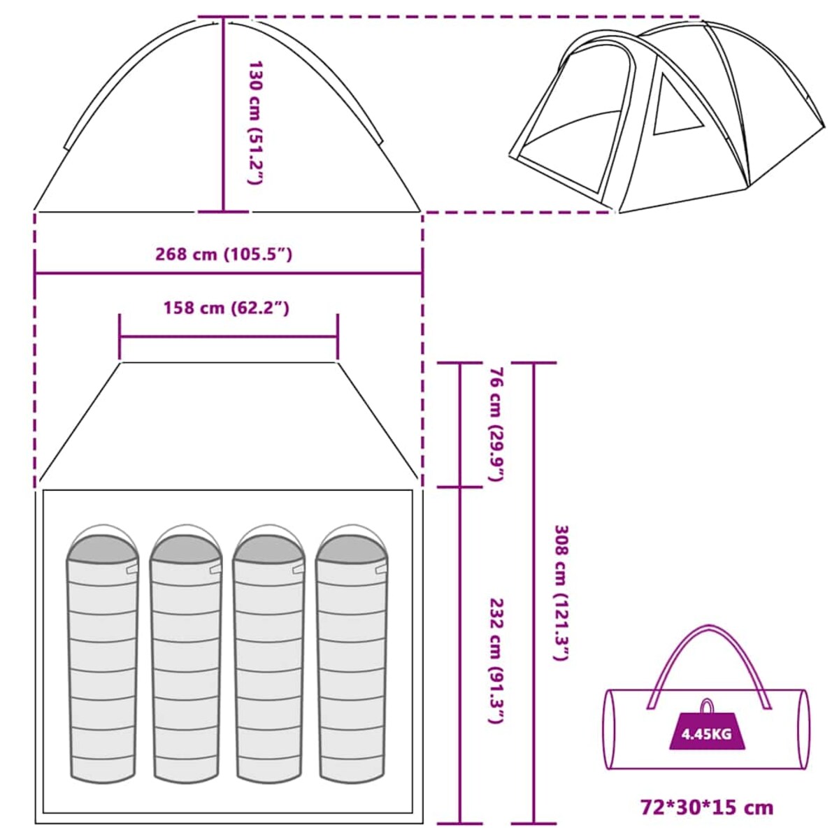 vidaXL Namiot campingowy Szary i pomarańczowy 308 x 268 x 130 cm