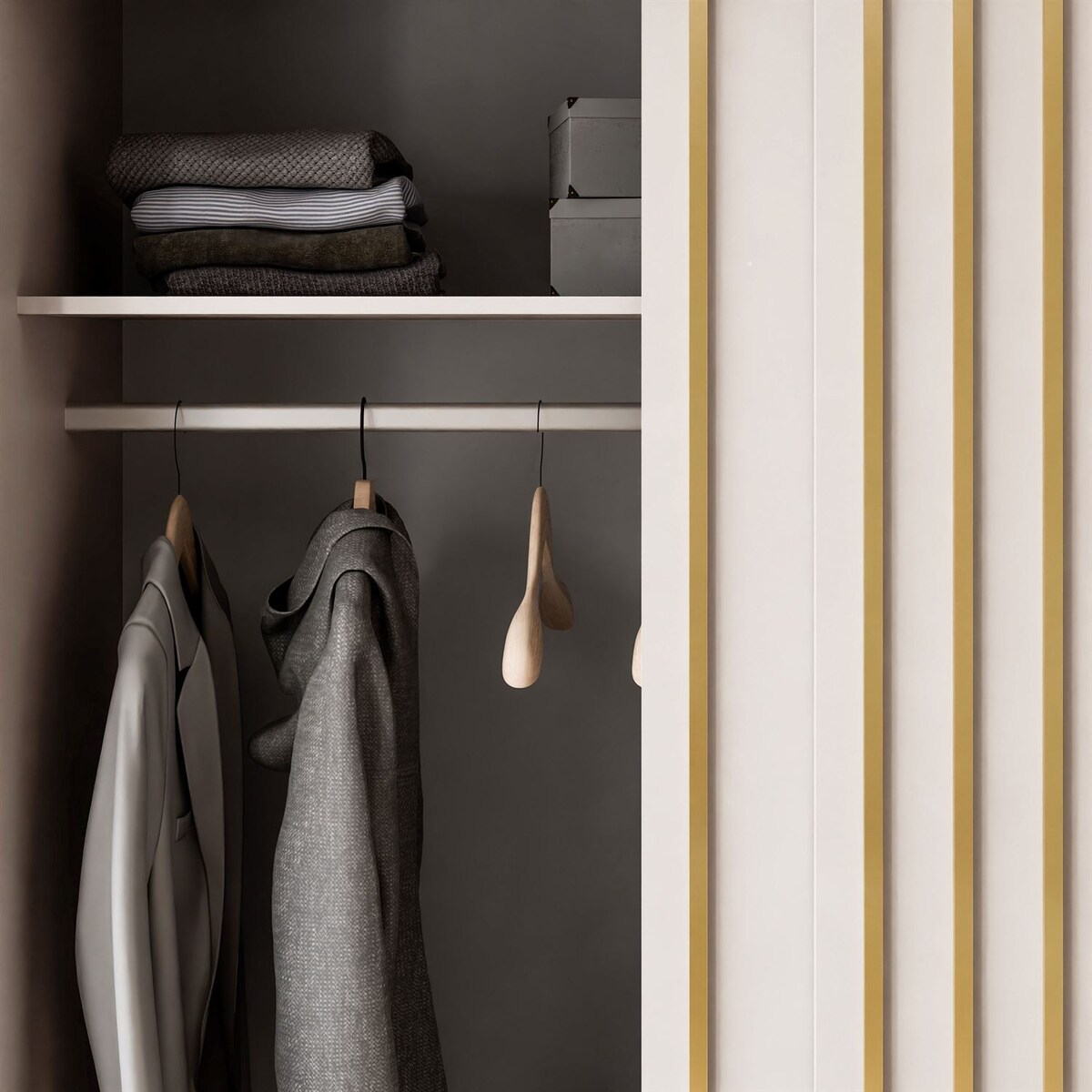 Szafa przesuwna AURIS 150 cm ze złotymi listwami, kaszmir