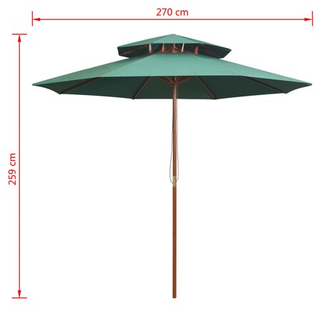 vidaXL Parasol z podwójnym daszkiem, 270x270 cm drewno, zielony