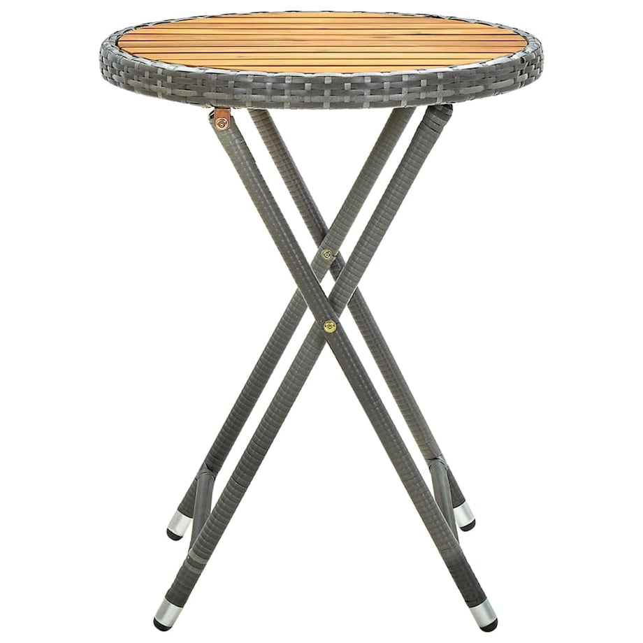 vidaXL Stolik herbaciany, szary, 60 cm, rattan PE i drewno akacjowe